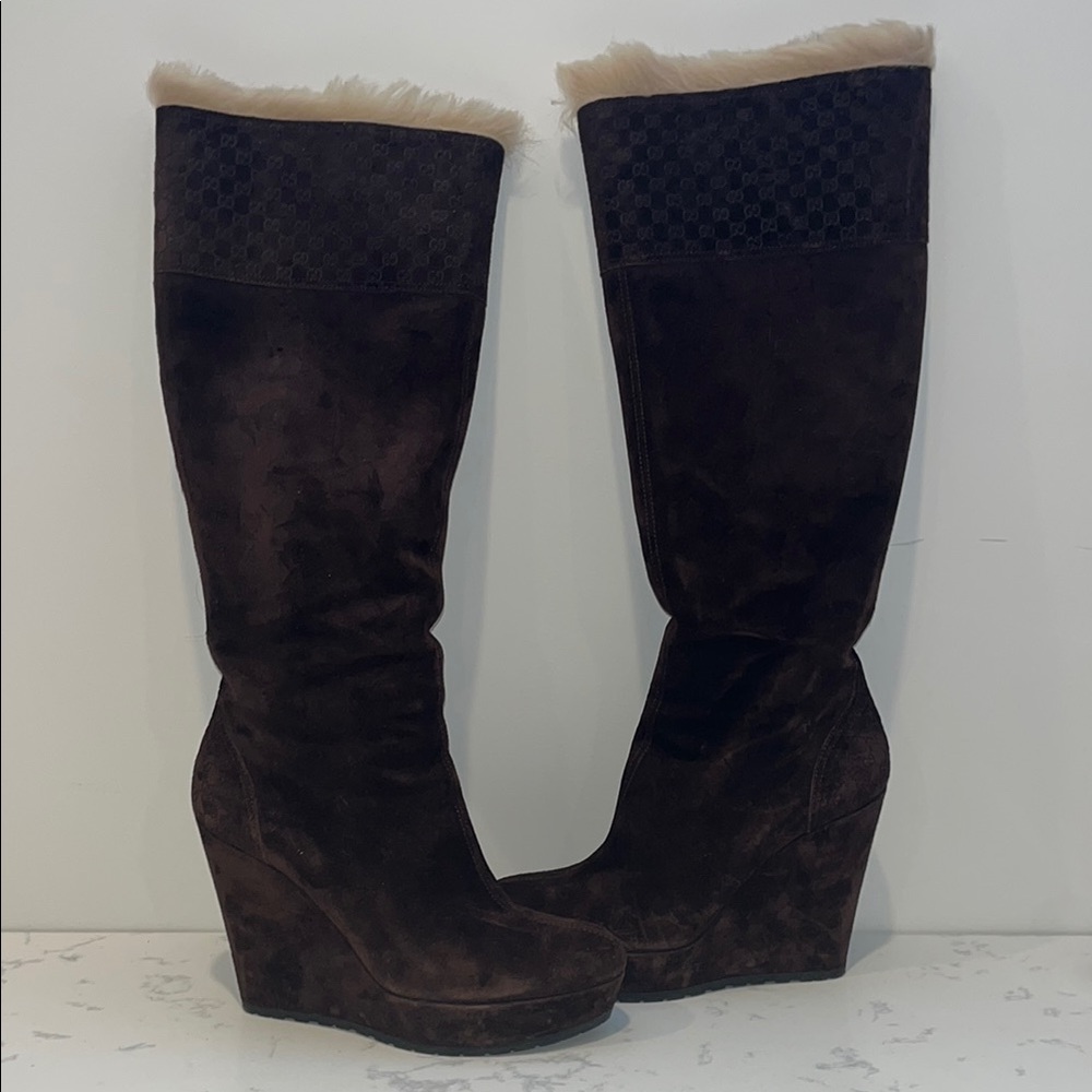 GUCCI Women's Brown Suede Wedge Boots